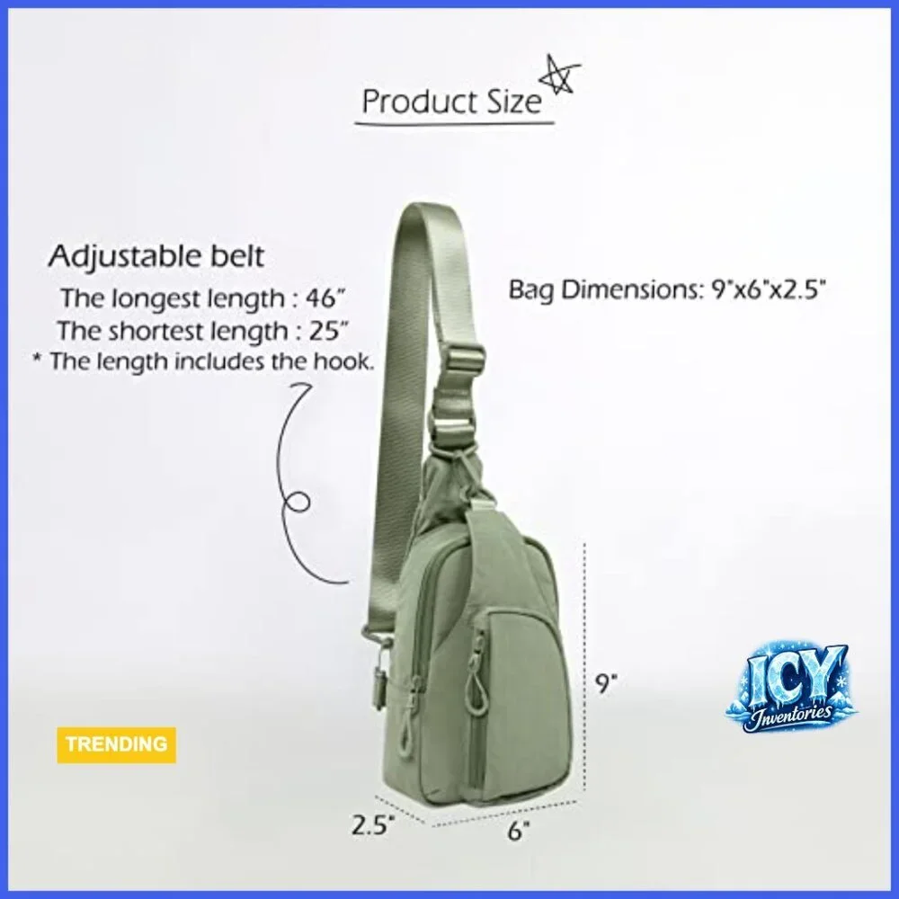 Water Resistant Nylon Sling Bag with Adjustable Strap and Multiple Pockets